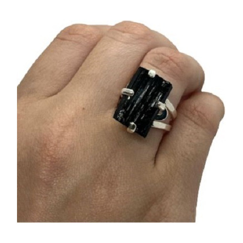 Anillo Turmalina Negra Piedra Energética En Plata 925