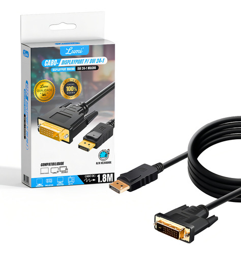 Adaptador Displayport Para Dvi Macho 1,8m Lumi
