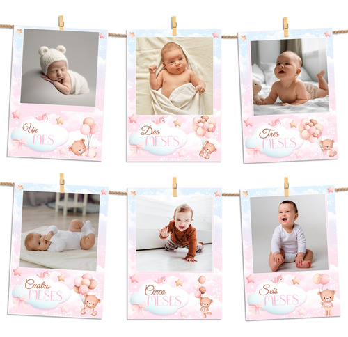 Pancarta Imprimible Osita Rosa Fotos Meses Bebé Cumpleaños 