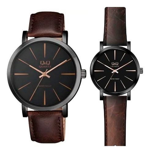 Relojes Pareja Duo Qyq Cuero Quartz Q&q Q892j422+ Estuche