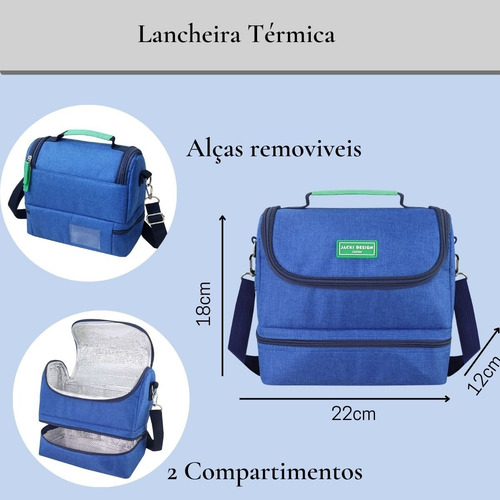 Imagem 3 de 5 de Kit Escolar Bolsa Térmica Infantil Pote Marmita Garrafa 550m