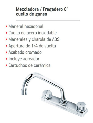 Imagen 2 de 2 de Mezcladora De Cocina Fregadero 8pLG Cuello De Ganso Maxtool