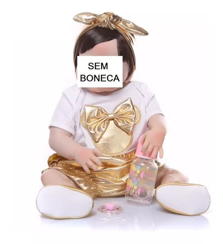 Roupa Para Boneca Bebê Reborn 50 Cm - Tiara + Body + Sapato