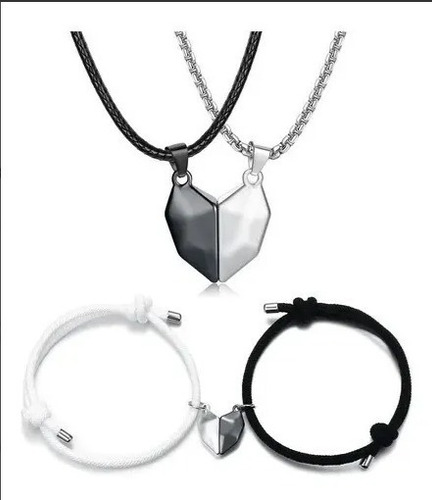 Imagen 1 de 4 de Collar Pareja Corazón Y Pulseras Regalo Novios San Valentín
