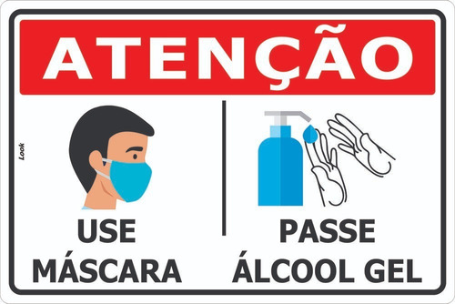 Placa Use Máscara Álcool Gel - Sinalização De Prevenção Cor Branco