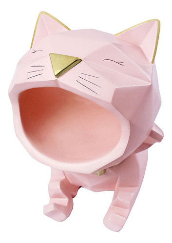 Caja De Almacenamiento De Estatuillas De Gato Con Boca, Rosa