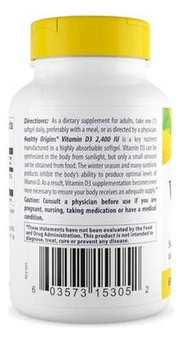Healthy Origins Vitamina D3 2400ui 120 Cápsulas Blandas