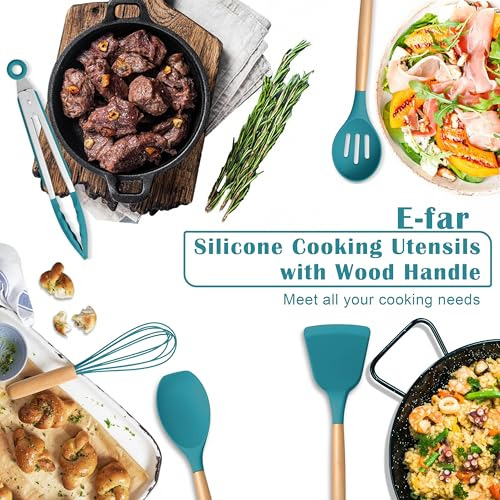 Set De Utensilios De Cocina De Silicona Azul E-far, Juego De