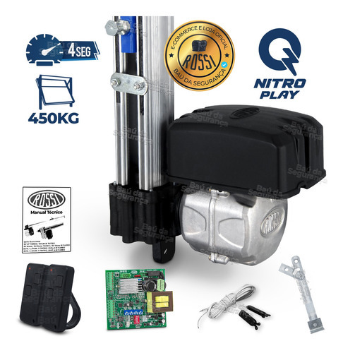 Kit Motor Rossi Bv Bl4 Nitro 1/2 Portão Basculante 450kg 4s Cor Preto Frequência 433mhz Tamanho Da Engrenagem 5/8  110v/220v