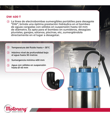 Bomba Sumergible Motorarg 2hp Desagote Trituradora Drt 1500t