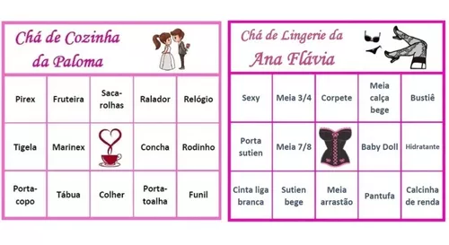 104 Cartelas Bingo Chá Cozinha Casal Personalizado