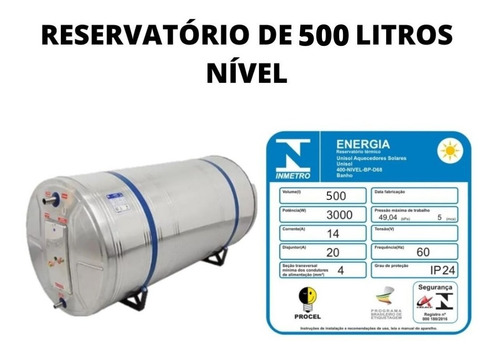 Reservatório Boiler Solar 500 Litros Bp 304 L + Resistência