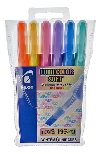 Kit Caneta Marca Texto Pilot Lumini Color Soft Tons Pastel