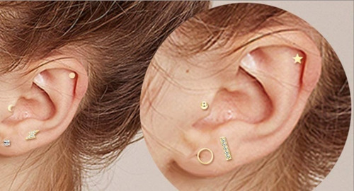 Imagen 7 de 7 de Aretes Piercing Acero Inoxidable Antialérgico Dorado