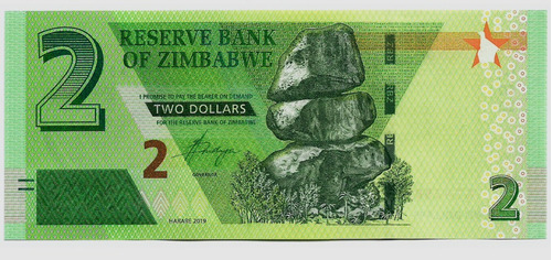 Fk Billete Zimbabwe 2 Dolares 2019 Nuevo Diseño Lanzamiento