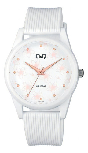 Reloj Q&q Para Dama, Análogo, Sumergible, Diseño Flores Color De La Correa Blanco - Vs12j022y