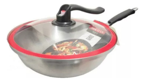 Sarten Wok 32 Cm Acero Inoxidable Alta Calidad + Color Plateado