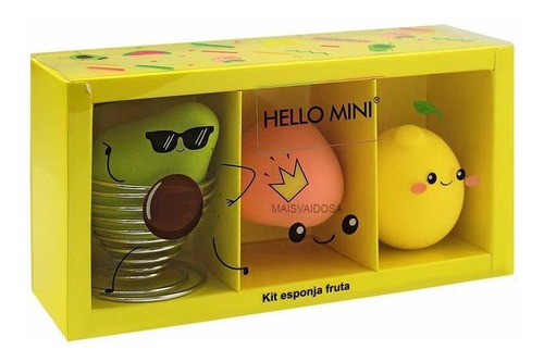 Kit 3 Esponja P/ Maquiagem Gota Frutas Com Suporte Infantil