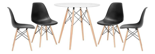 Kit Mesa Jantar Eames Wood 80 Cm 4 Cadeira Eiffel  Cores Cor da tampa Mesa branco com cadeiras preto