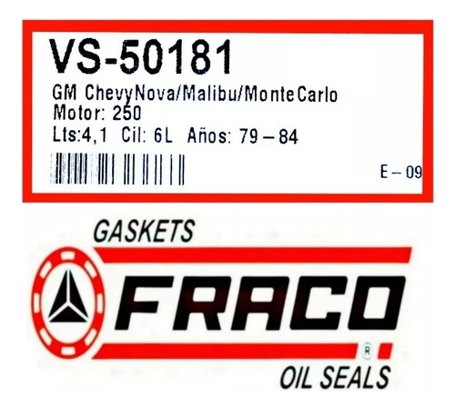 Empacadura Tapa Valvula Chevrolet C10 C30 250 4.1 L6 1979-84