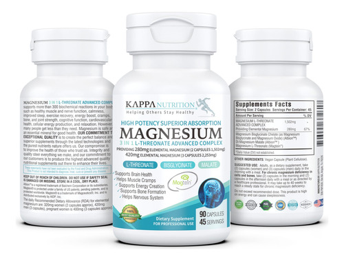 Supplement Kappa Nutrition Magnesium 3 In 1 L-threonate 90 C