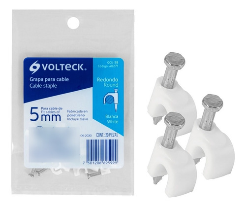 Kit De 500 Grapa Para Cable Redondo, 5 Mm, Blanca