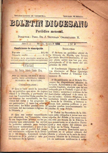 Boletin Diocesano De La Diocesis De Merida Enero De 1898