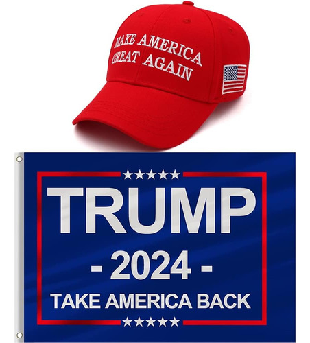 Conjunto De Sombrero Y Bandera Maga De Trump 2024, Toma El S