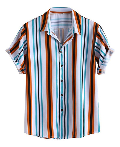 Camisa Polo Para Hombre Manga Corta Verano Raya Boton Bloque