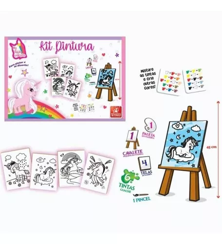 Kit Pintura Infantil no Cavalete c/ 1 Tela, 2pinceis,6guache