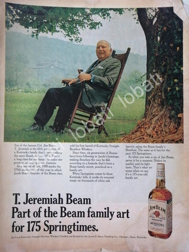Cartel Publicitario Retro Vinos. Whisky Jim Beam 1970s /589