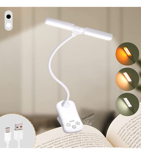 Luz De Libro Recargable De 14 Led, Cabezales Dobles Ajustabl