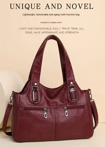 Cartera Bolso De Mujer Grande Estilo Básico De Eco Cuero Violeta Liso Cromado Violeta