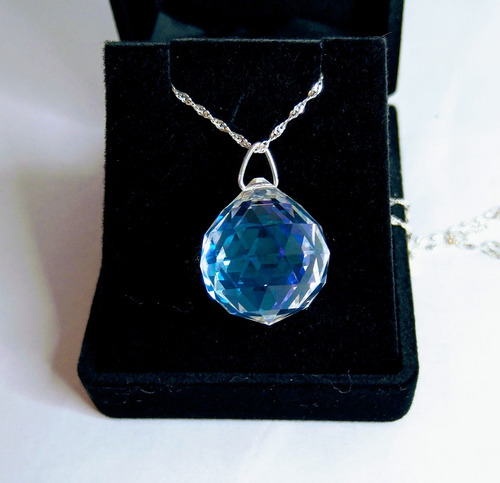 Colar Bola Cristal Swarovski Boreal Cura Feng Shui Em Prata