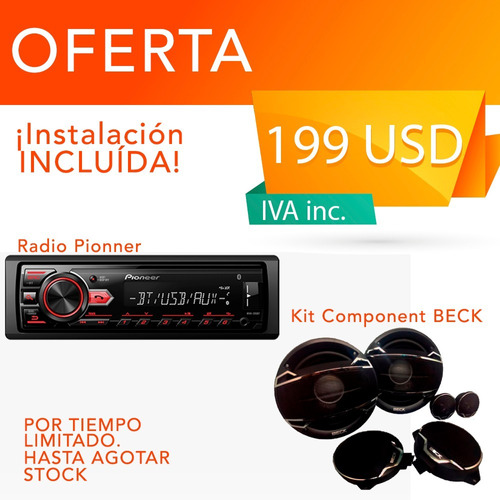 Combo Radio Auto Pioneer 295bt Parlantes Tweeters Instalado