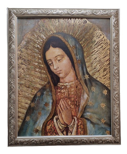 Virgen De Guadalupe Perfil Dorado En Marco Plateado A 57 X 4