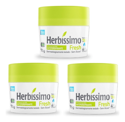 Kit 3 Desodorante Creme Herbissimo Fresh 55g