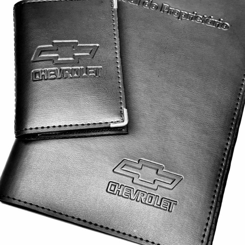 Imagem 1 de 7 de Kit Chevrolet Porta Manual E Porta Documento Couro Eco