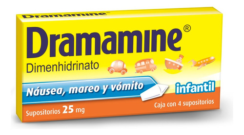 Antimareo Dramamine Supositorios Infantil 4 Piezas 25 Mg