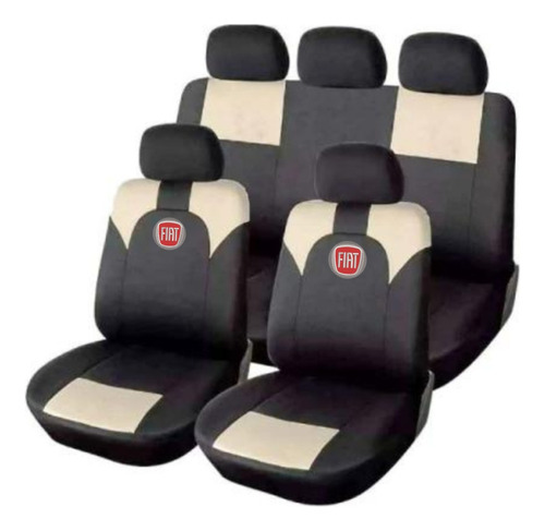 Juego Cubreasiento  Universal Tela  Negro Beige Logo Fiat