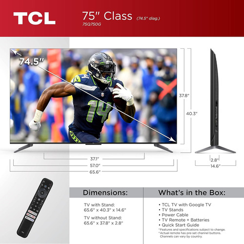Pantalla Tcl 75q570g 75 Pulgadas Smart Google Tv Qled 4k - Bueno (Reacondicionado)