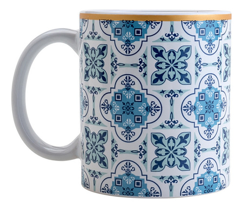 Caneca Xícara Porcelana Lisboa Azul E Branco 330 Ml - Lyor