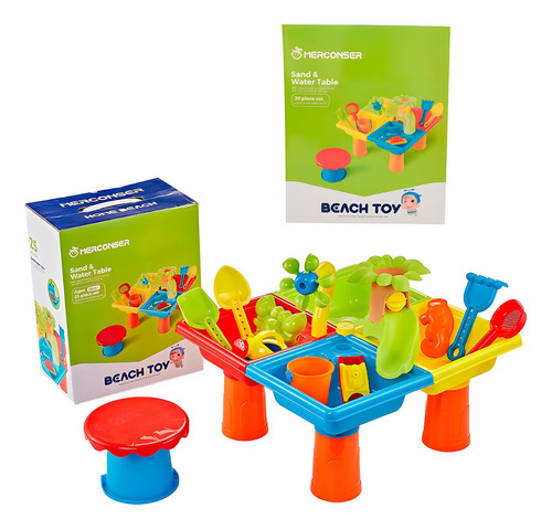 Juego De Arena Y Agua Para Niños Set De 25 Piezas + Banquito