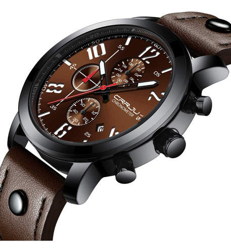 Reloj Crrju Casual Cronógrafo Hombre Fecha Correa De Piel