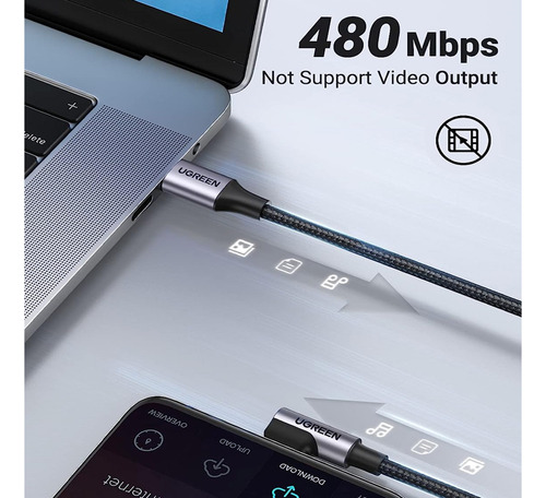 Cabo Usb C Ugreen Para Usb C 90° Macho/macho 2 Metros Preto