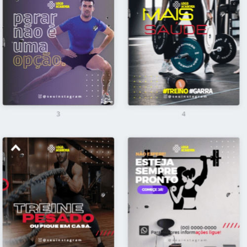 Imagem 3 de 3 de Pack Canva Academia Templates Editaveis 15 Artes + Premiun