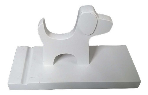 Imagen 1 de 5 de Soporte De Madera Para Teléfonos Y Tablet Figura Perro Blanc