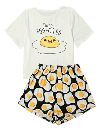 Conjunto De Pijama Short Y Polera Con Estampado Eggs