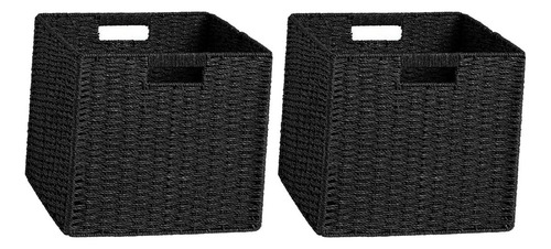 Cesta De Almacenamiento Tejida Plegable, Negro 2 Piezas