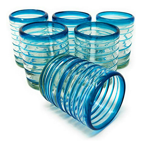 Vasos Mexicanos - Set De 6 Con Diseño En Espiral Aqua (10 Oz